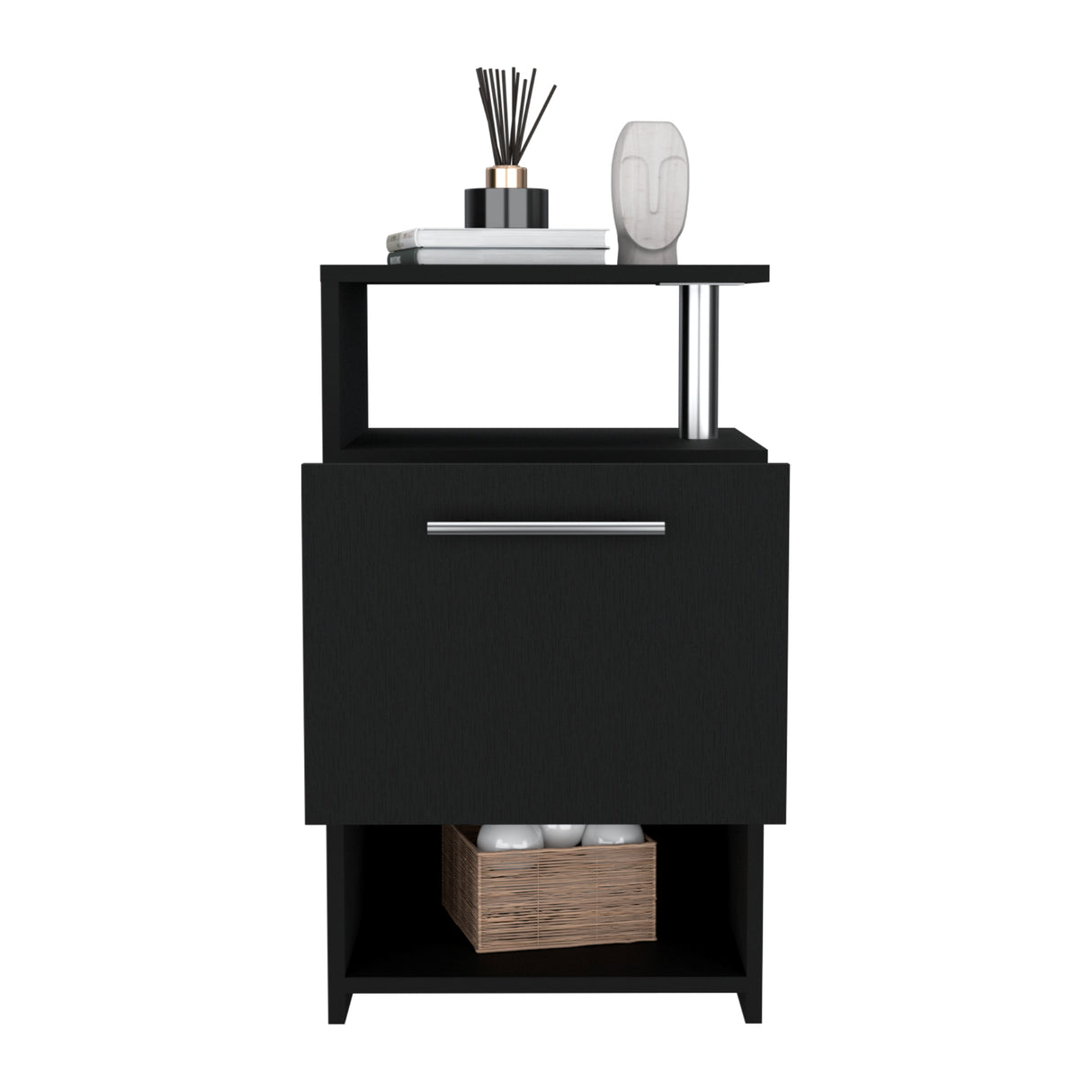 Mesa de Noche Jena Wengue 40x70cm con Un Cajón y Dos Compartimientos