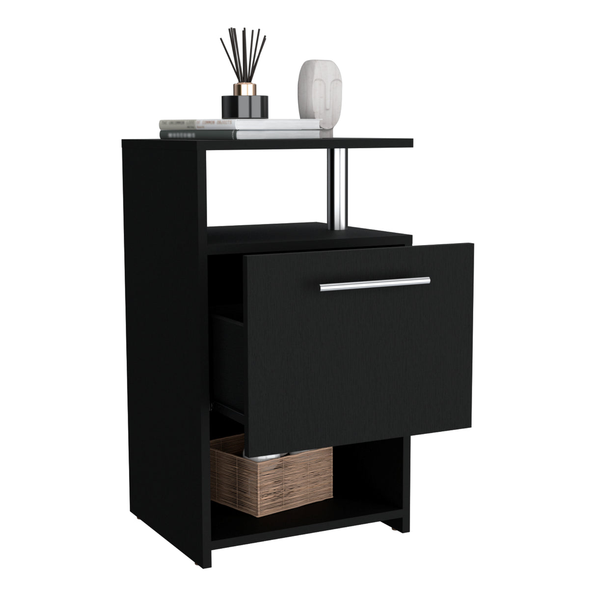 Mesa de Noche Jena Wengue 40x70cm con Un Cajón y Dos Compartimientos