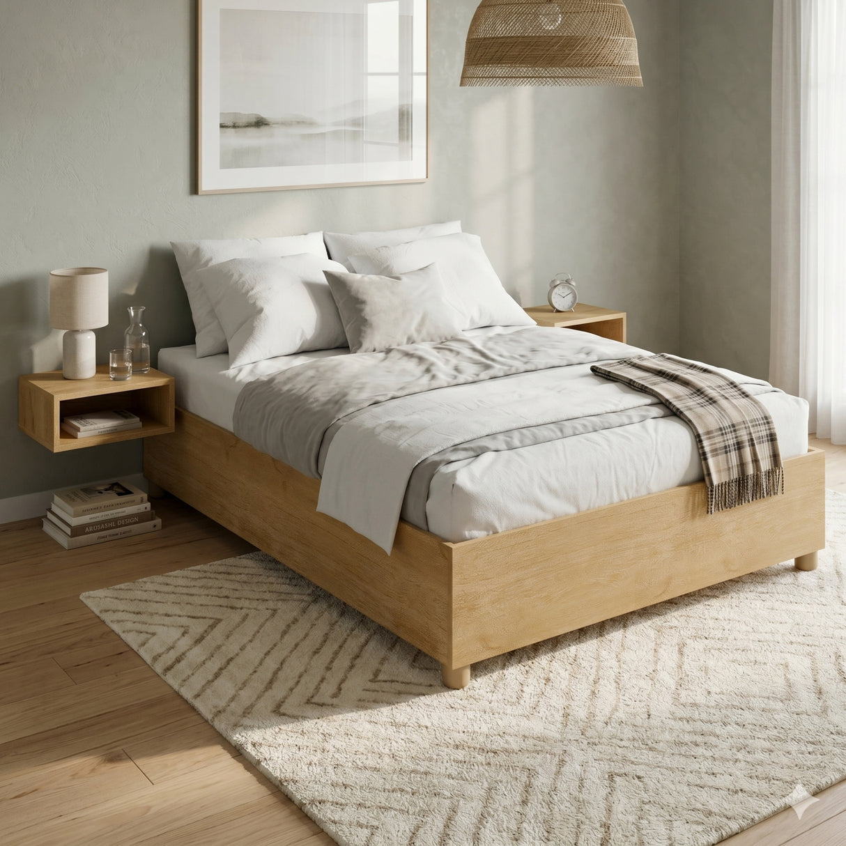 Cama Monaco Castaño 144x35.4cm para colchón Doble 140 X 180 Cm y sin Colchon