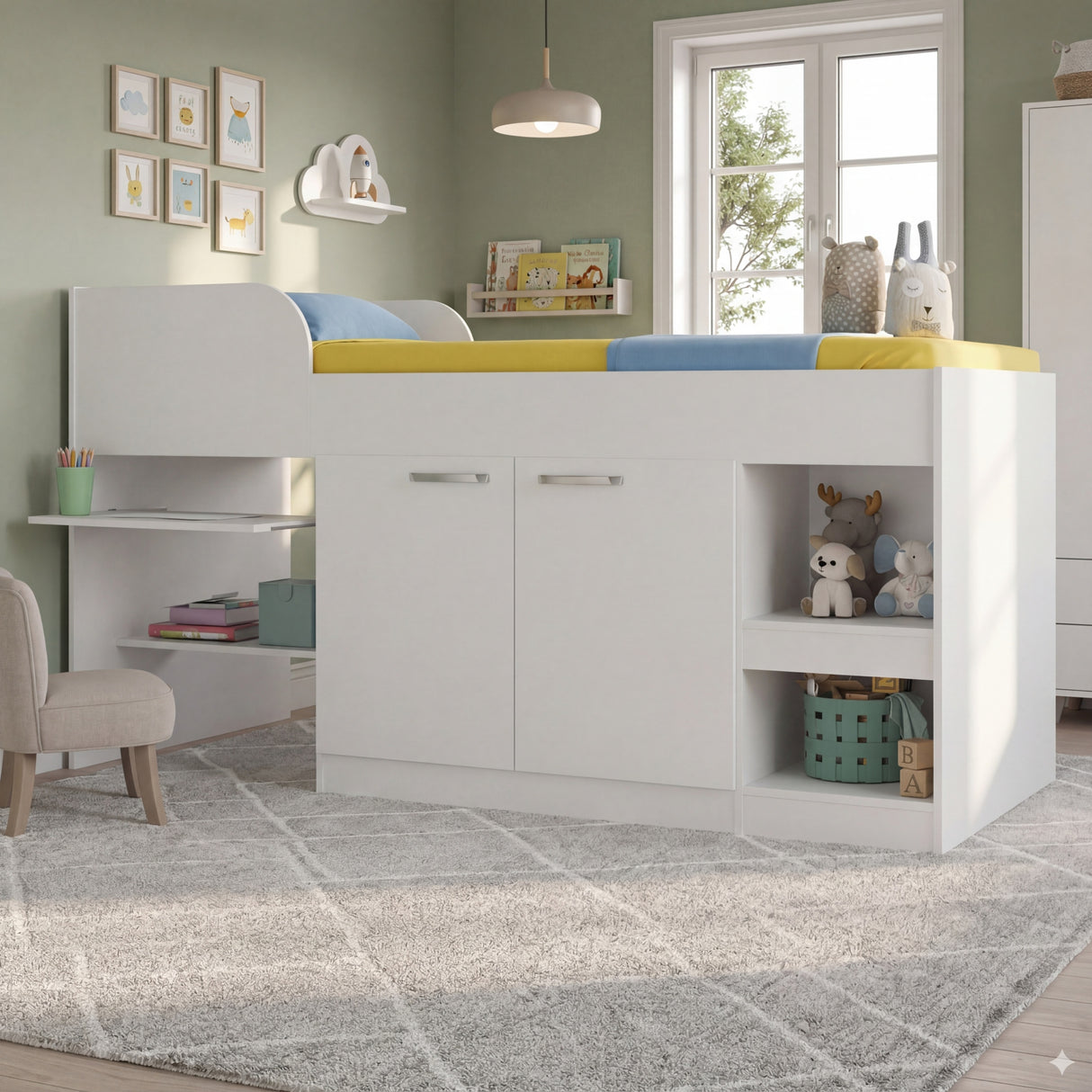 Cama Multifuncional Blanco 193x84cm para colchón Infantil 80 X 190 Cm con Cabecero y sin Colchon