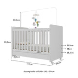 Cuna 3 en 1 Bunny Blanco 78x98cm para colchón Infantil 70 X 130 Cm con Cabecero y con Colchón