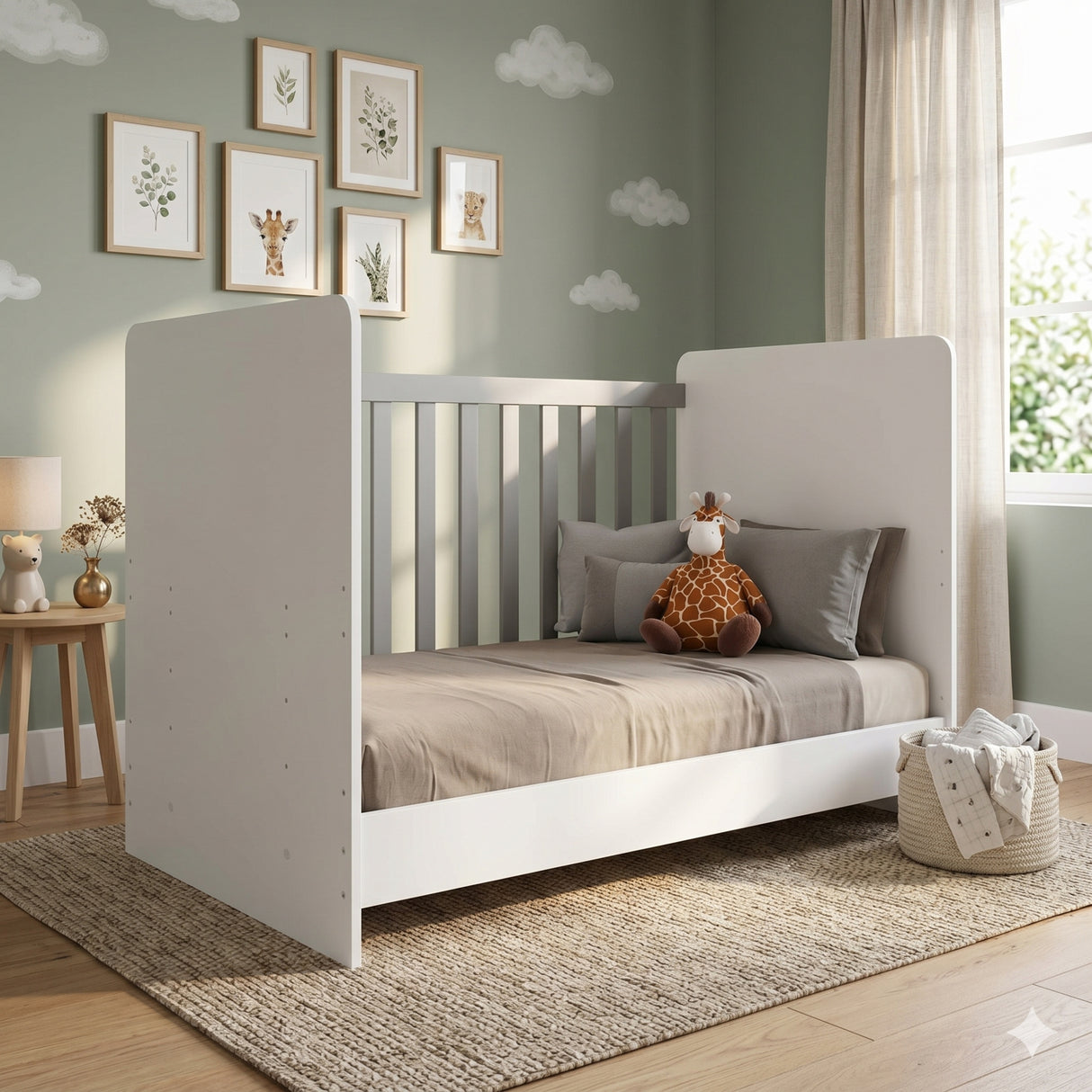 Cuna 3 en 1 Bunny Blanco 78x98cm para colchón Infantil 70 X 130 Cm con Cabecero y con Colchón