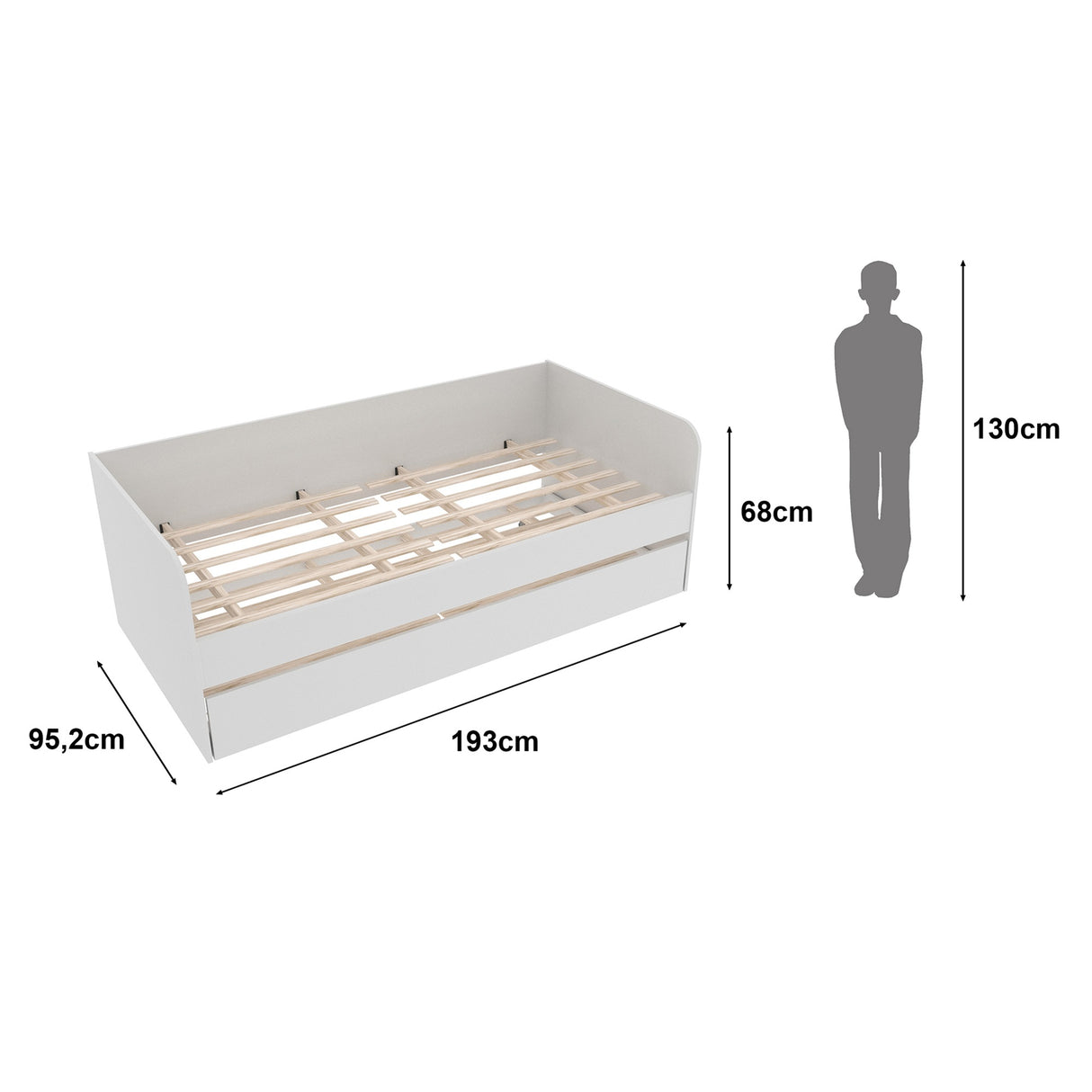 Combo Base Cama y Colchón Atlanta Blanco 193x68cm con colchoneta Sencilla 90 X 190 cm