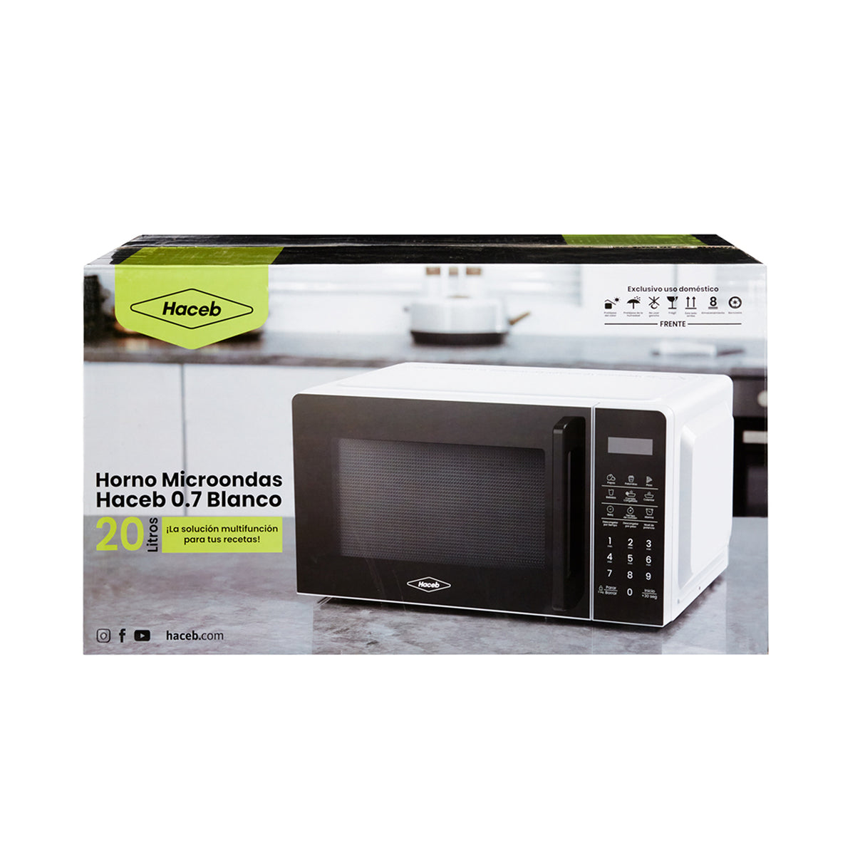 Horno Microondas Haceb Blanco 44.6x20cm de 20 Litros con 12 Funciones Preconfiguradas