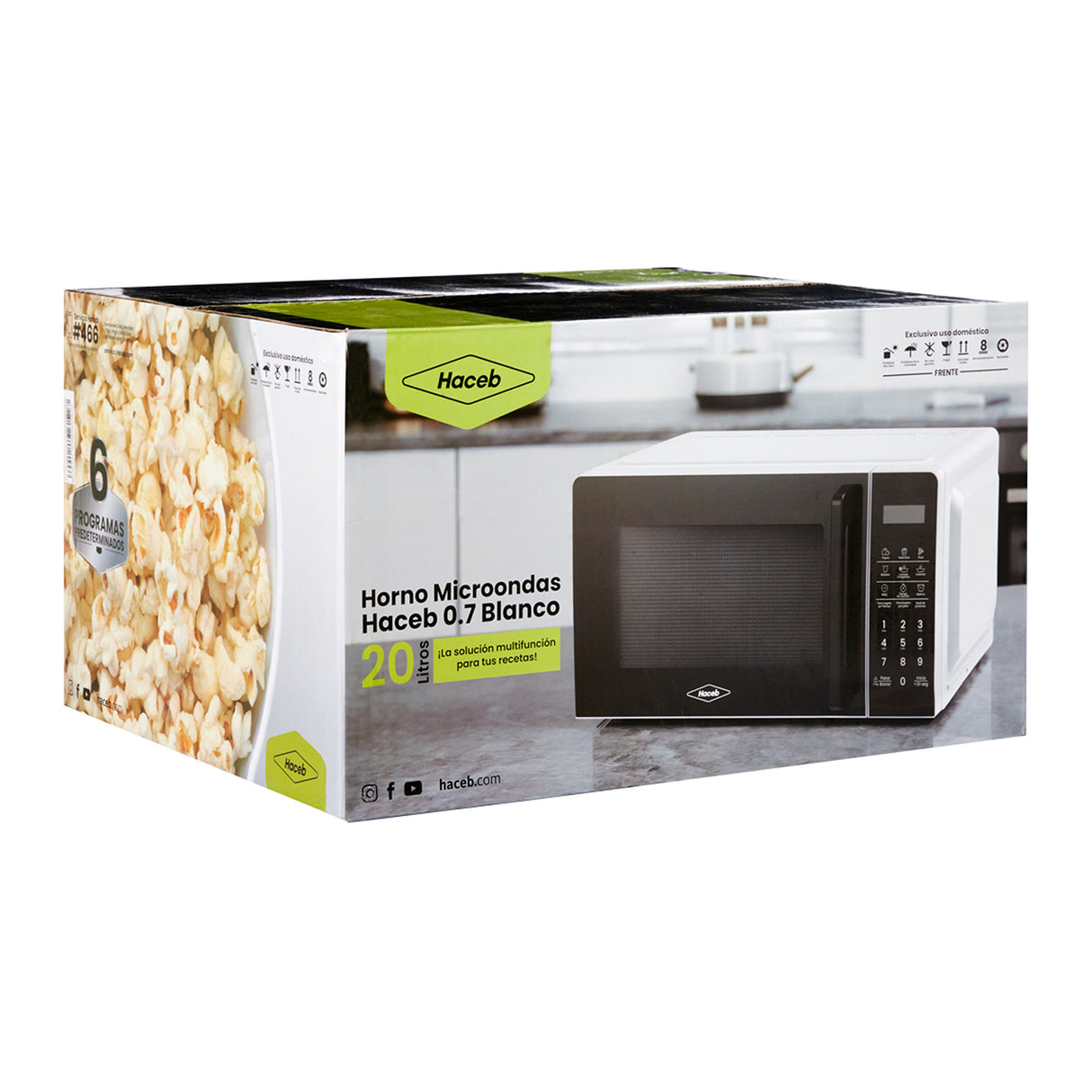 Horno Microondas Haceb Blanco 44.6x20cm de 20 Litros con 12 Funciones Preconfiguradas