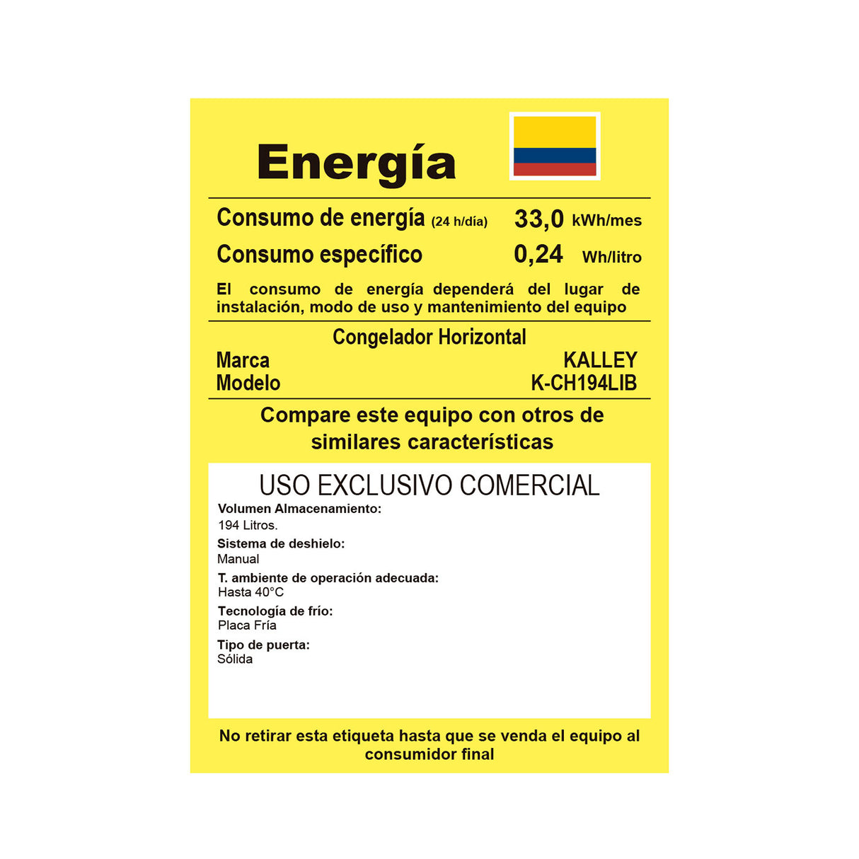 Congelador Kalley Inverter Dual Blanco 55x85cm de 194 Litros con Iluminación Interna
