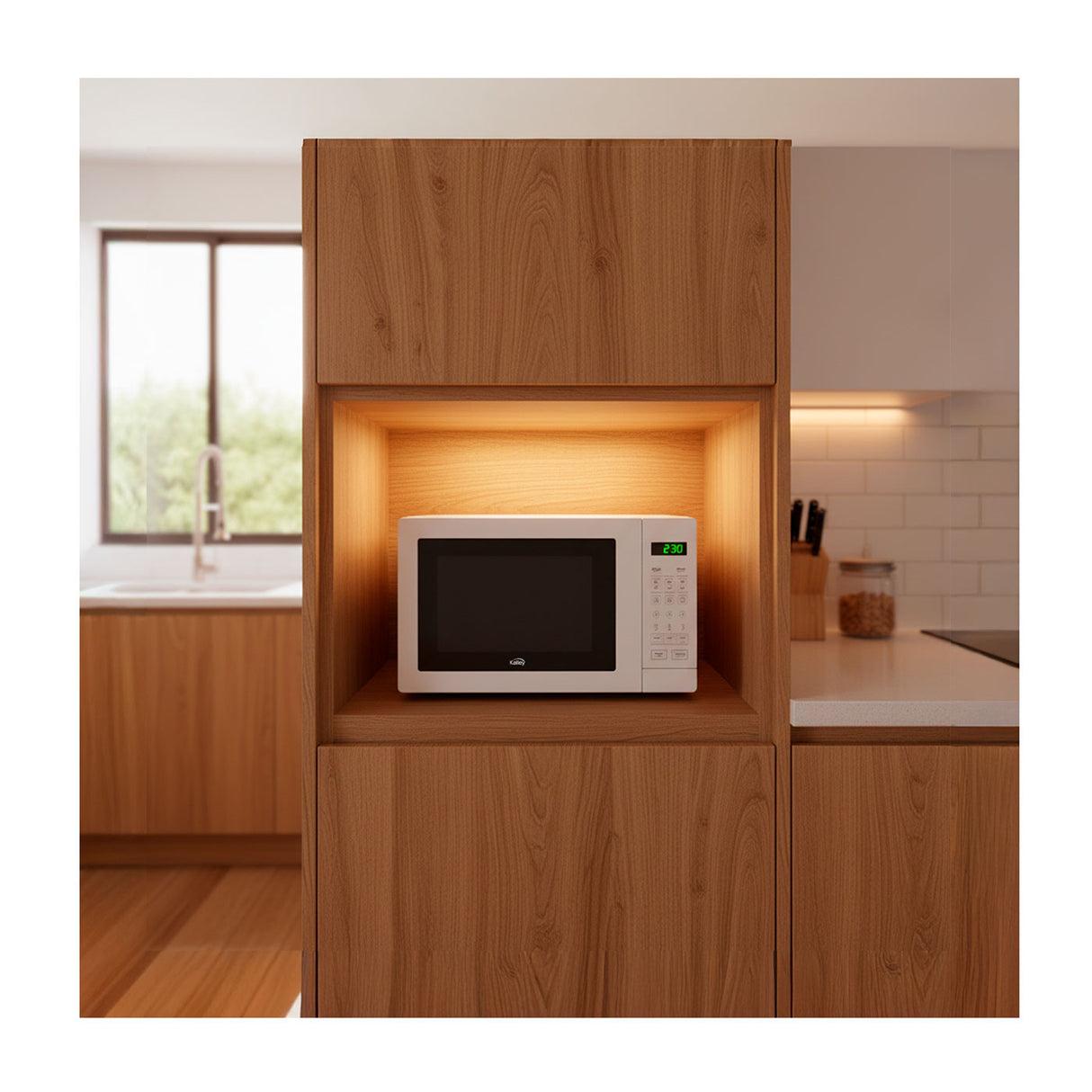 Horno Microondas Kalley Blanco 32.9x25.9cm de 20 Litros con Ocho Funciones Preconfiguradas