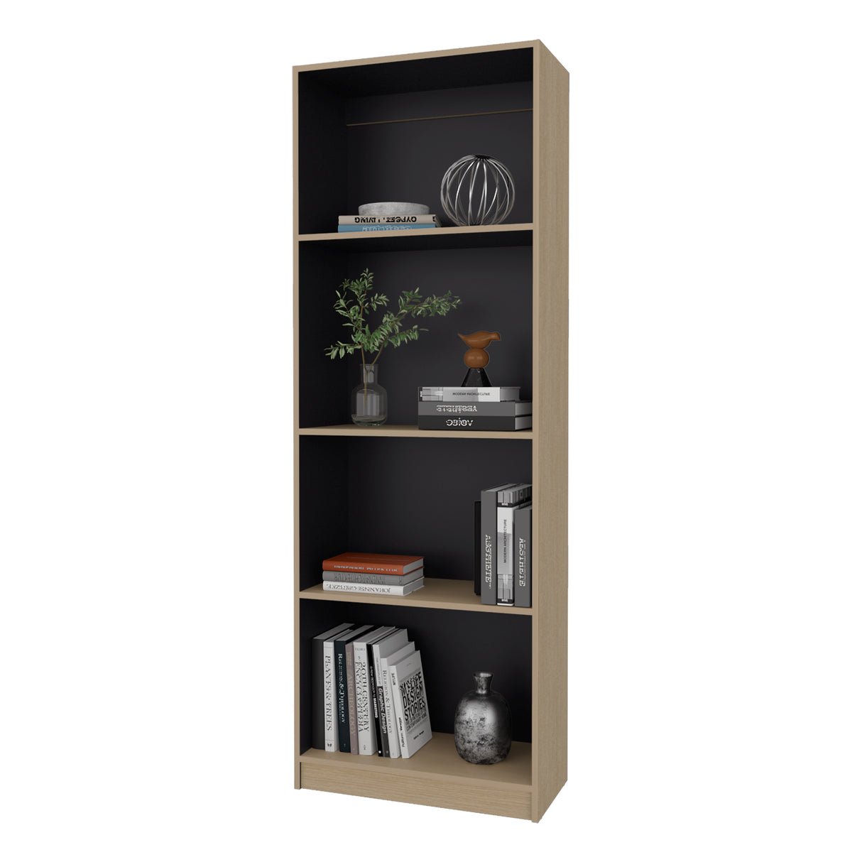 Estantería Home E-M1 Cartagena y Wengue 62.8x180.6cm Rectangular con Cuatro Compartimientos y Tres Entrepaños
