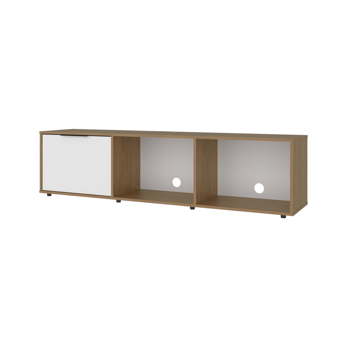 Rack de TV Dorne Fresno Europeo y Blanco 162x41.1cm para TV Hasta 65" Pulgadas con Dos Compartimientos y con Ranura para Cables