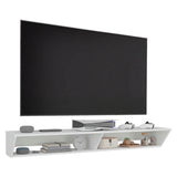 Rack de TV Russel Blanco 160x18.1cm Flotante para TV Hasta 65" Pulgadas con Dos Compartimientos y con Ranura para Cables