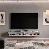 Rack de TV Russel Blanco 160x18.1cm Flotante para TV Hasta 65" Pulgadas con Dos Compartimientos y con Ranura para Cables