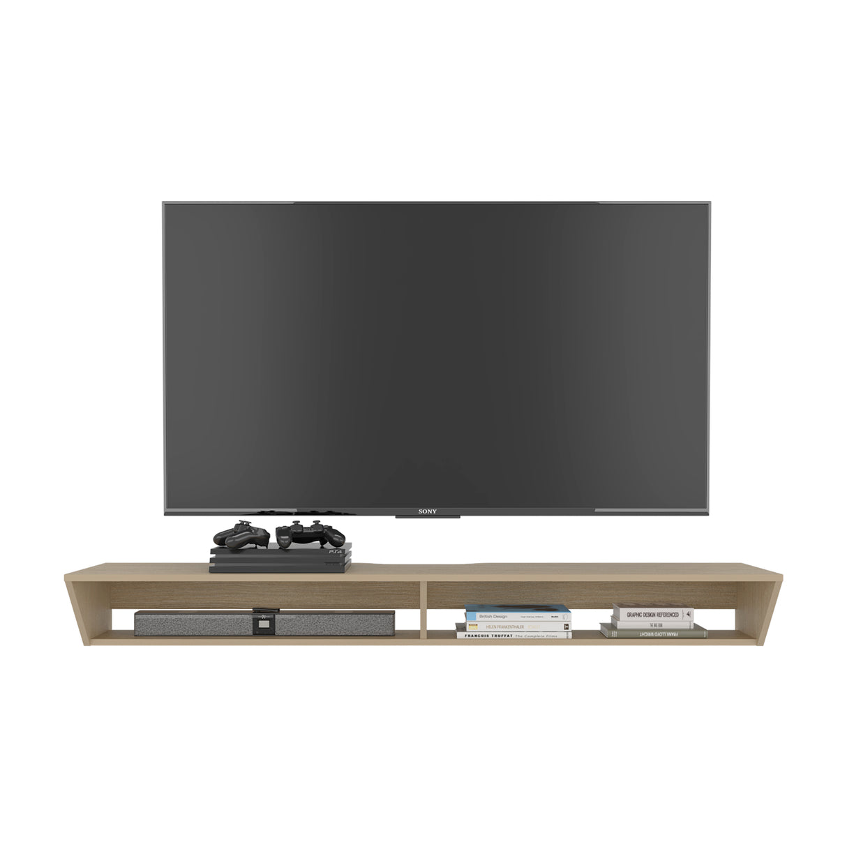 Rack de TV Russel Cartagena 160x18.1cm Flotante para TV Hasta 65" Pulgadas con Dos Compartimientos y con Ranura para Cables