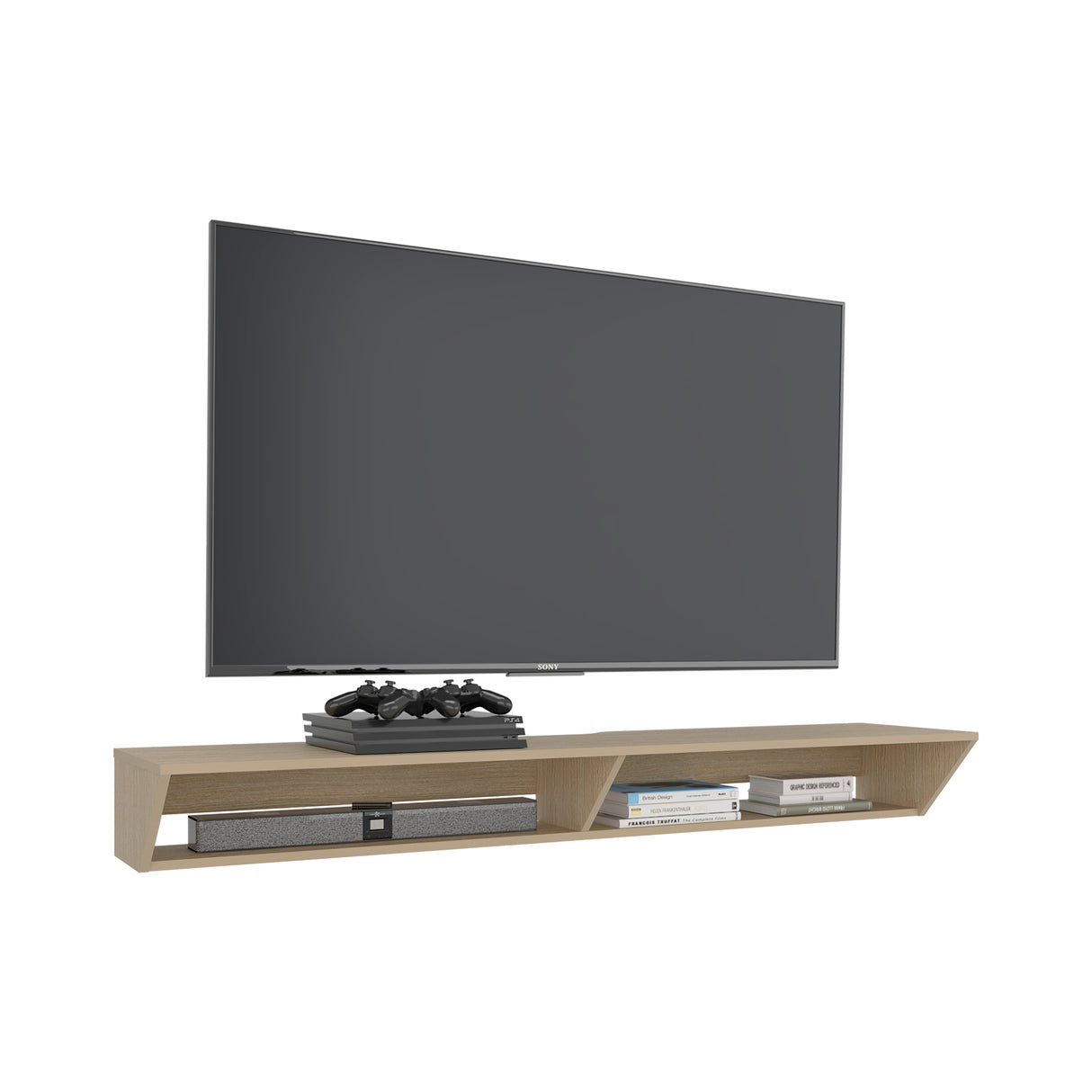 Rack de TV Russel Cartagena 160x18.1cm Flotante para TV Hasta 65" Pulgadas con Dos Compartimientos y con Ranura para Cables