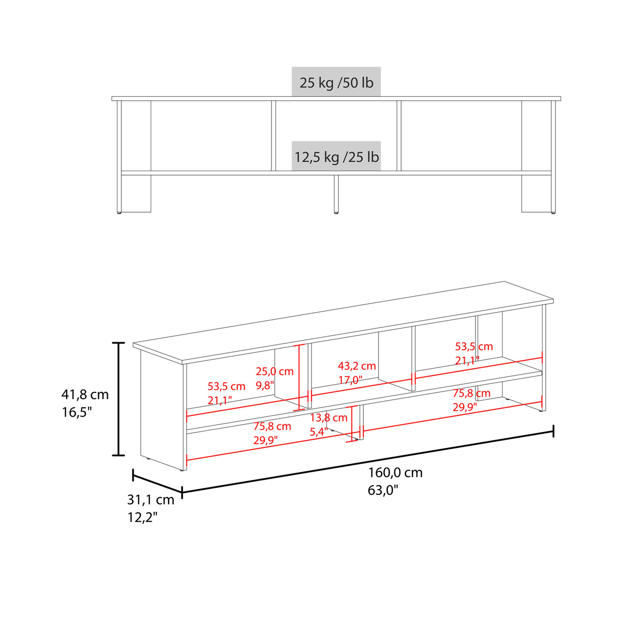 Rack de TV Belga Mamba 160x41.8cm para TV Hasta 65" Pulgadas con Tres Compartimientos