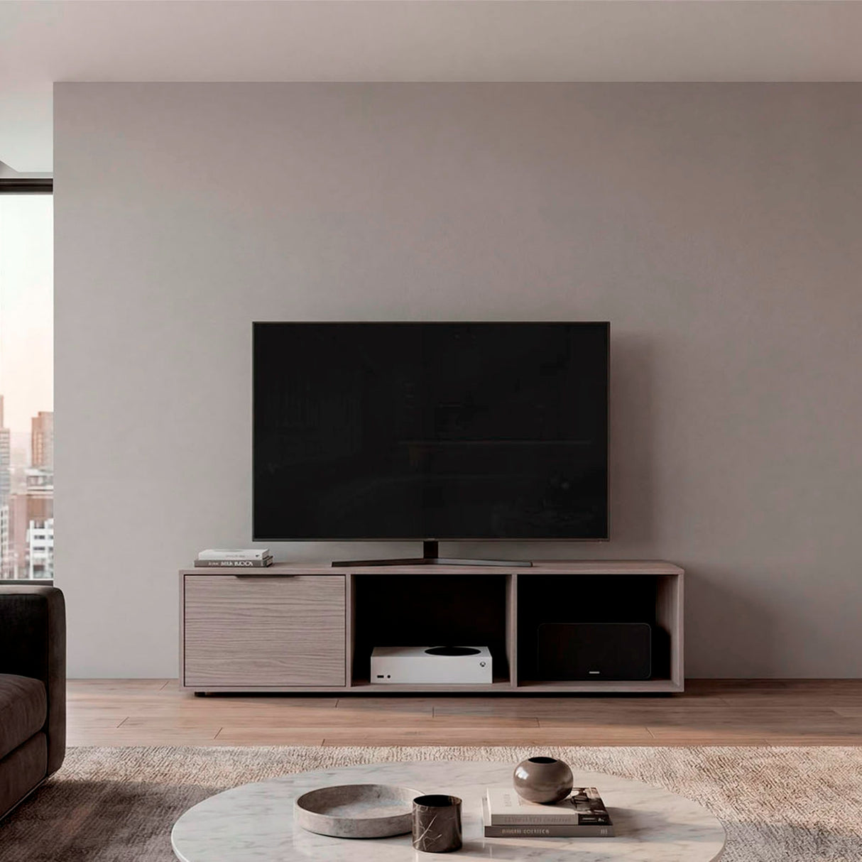 Rack de TV Dorne Positano 162x41.1cm para TV Hasta 65" Pulgadas con Dos Compartimientos y con Ranura para Cables
