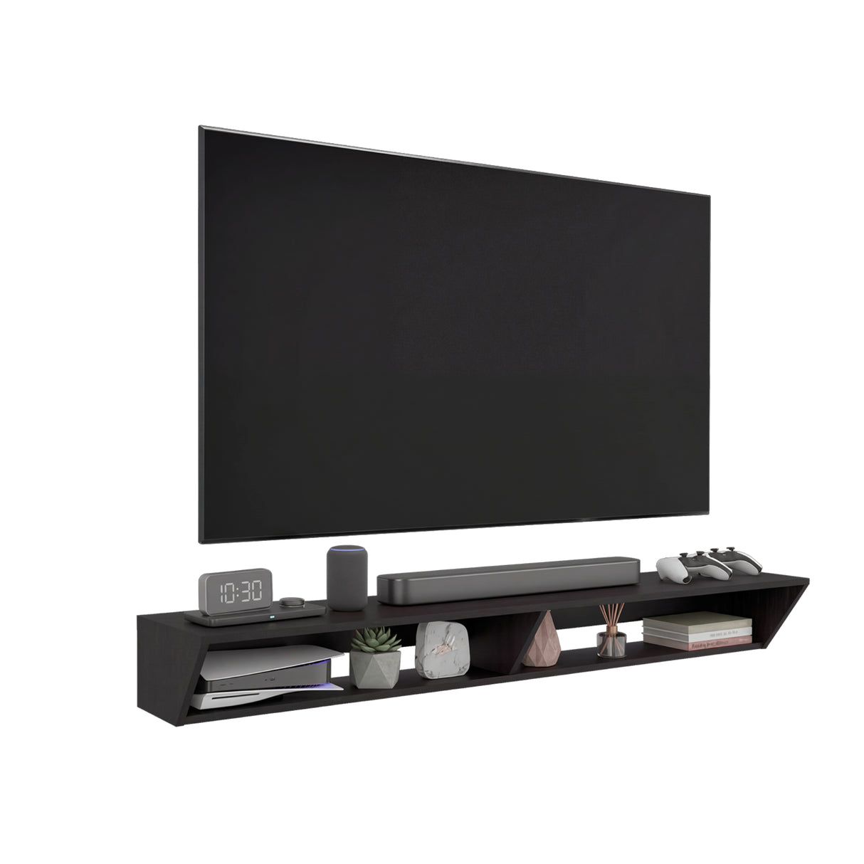 Rack de TV Russel Wengue 160x18.1cm Flotante para TV Hasta 65" Pulgadas con Dos Compartimientos y con Ranura para Cables