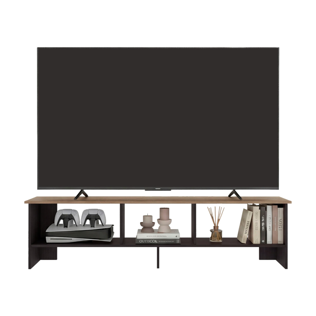 Rack de TV Belga Wengue y Fresno Europeo 160x41.8cm para TV Hasta 65" Pulgadas con Tres Compartimientos