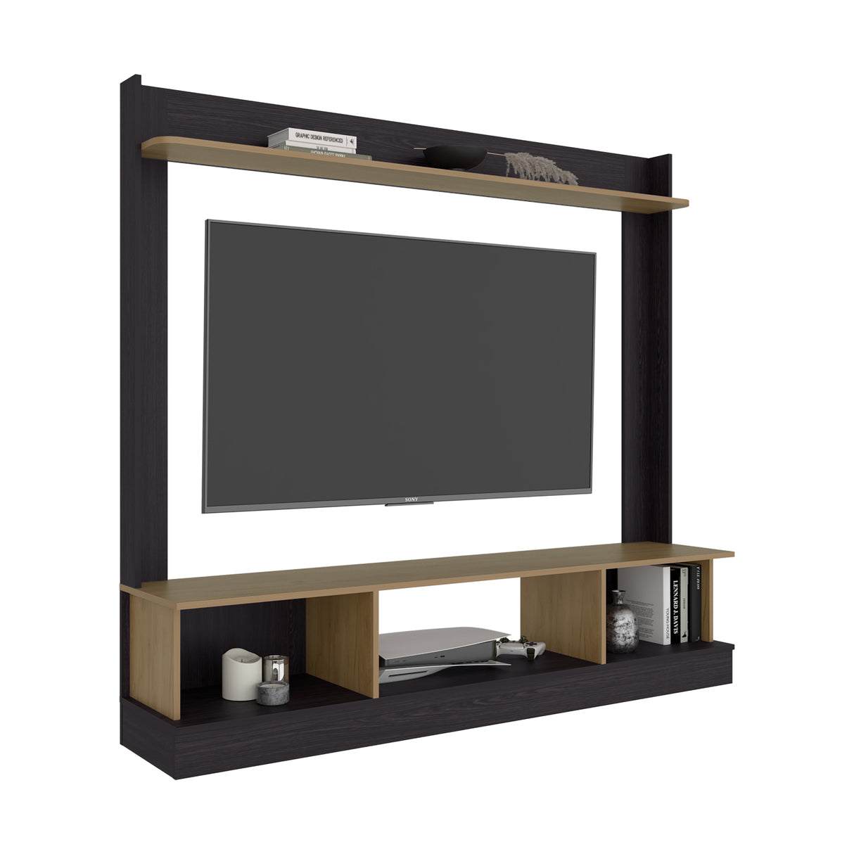 Centro de Entretenimiento Abedul Wengue y Fresno Europeo 168.1x158.5cm para TV Hasta 65" Pulgadas con Tres Compartimientos