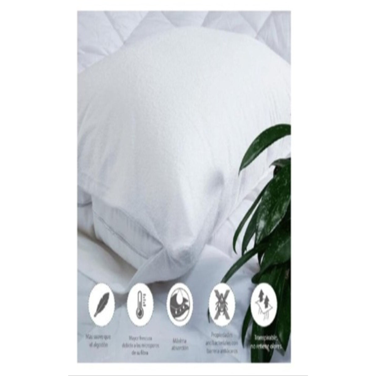 Protector de Almohada Terry Blanco 50x90cm 180 Hilos Impermeable Fondo Entero
