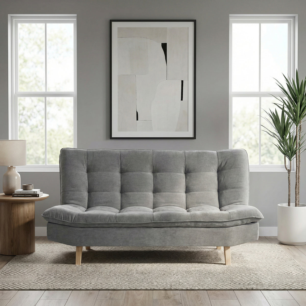 Sofá Cama Bilbao Plata 178x98cm de Tres Puestos Reclinable Antifluido sin Apoya Brazos y con Dos Cojines Decorativos