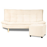 Combo Sofá Cama y Puff Bilbao Marfil 120x93cm de Tres Puestos Reclinable Antifluido sin Apoya Brazos