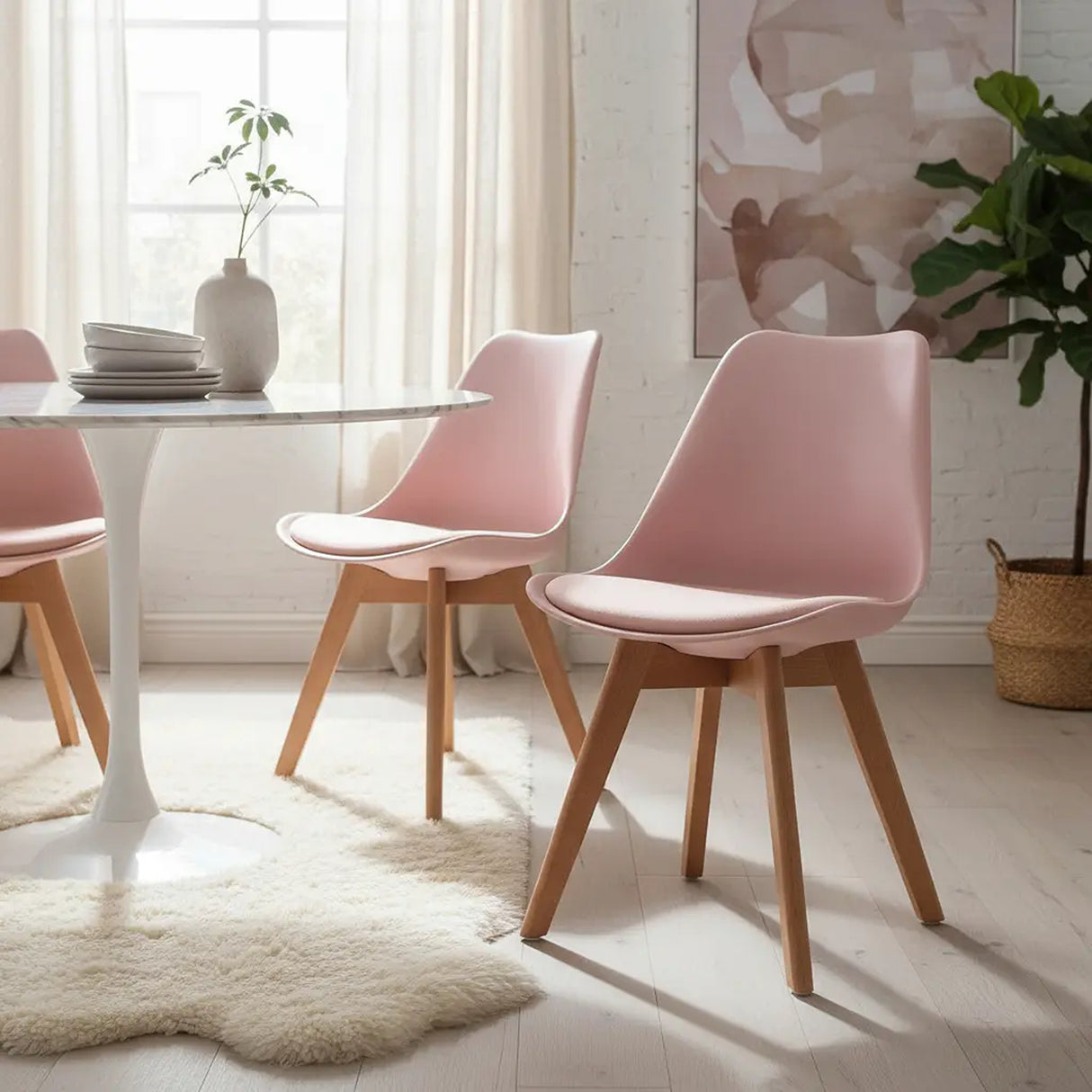 Silla Comedor Rosa Claro 47x73cm de Asiento Cuadrado con Espaldar y sin Apoya Brazos
