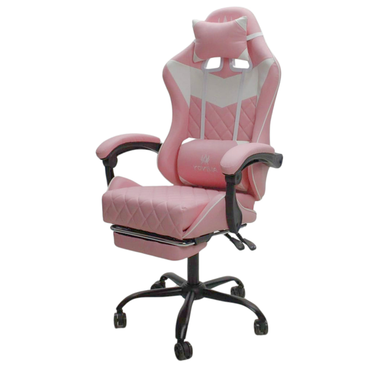 Silla Gamer Sakai Blanco y Rosa 62x122cm Ergonómica con Soporte Lumbar y con Apoya Cabezas