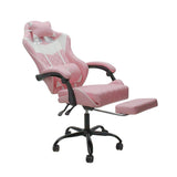 Silla Gamer Sakai Blanco y Rosa 62x122cm Ergonómica con Soporte Lumbar y con Apoya Cabezas