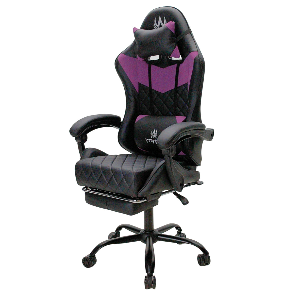 Silla Gamer Sakai Negro y Violeta 62x122cm Ergonómica con Soporte Lumbar Reposapiés y con Apoya Cabezas