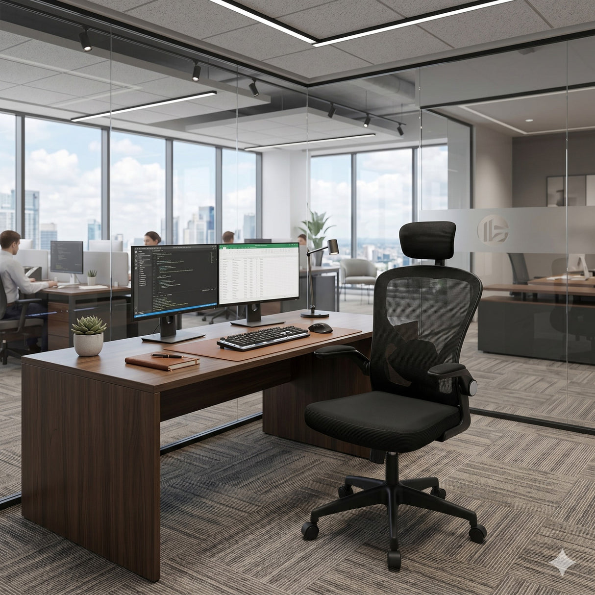 Silla de Oficina Prestige Negro 49x102cm Ergonómica con Soporte Lumbar y con Apoya Cabezas