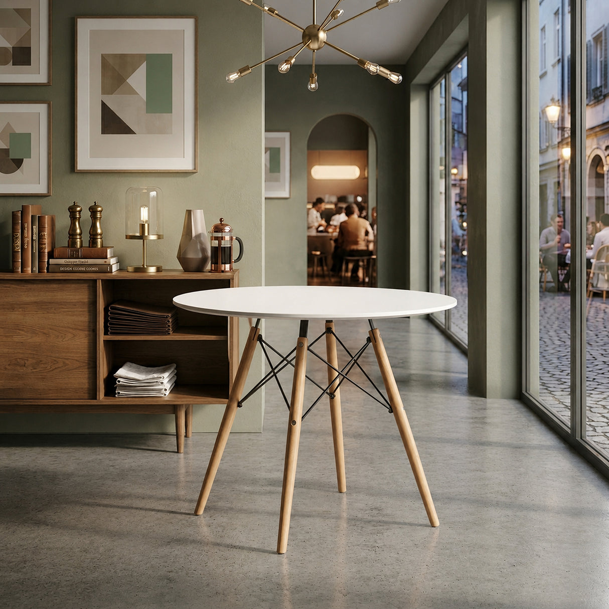 Mesa de Comedor Blanco 80x70cm Circular de Cuatro Puestos sin Sillas