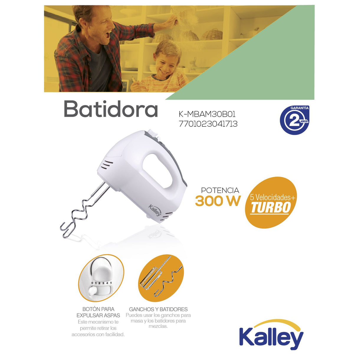 Batidora de Mano Kalley Blanco 21x16cm con Una Función Preconfigurada