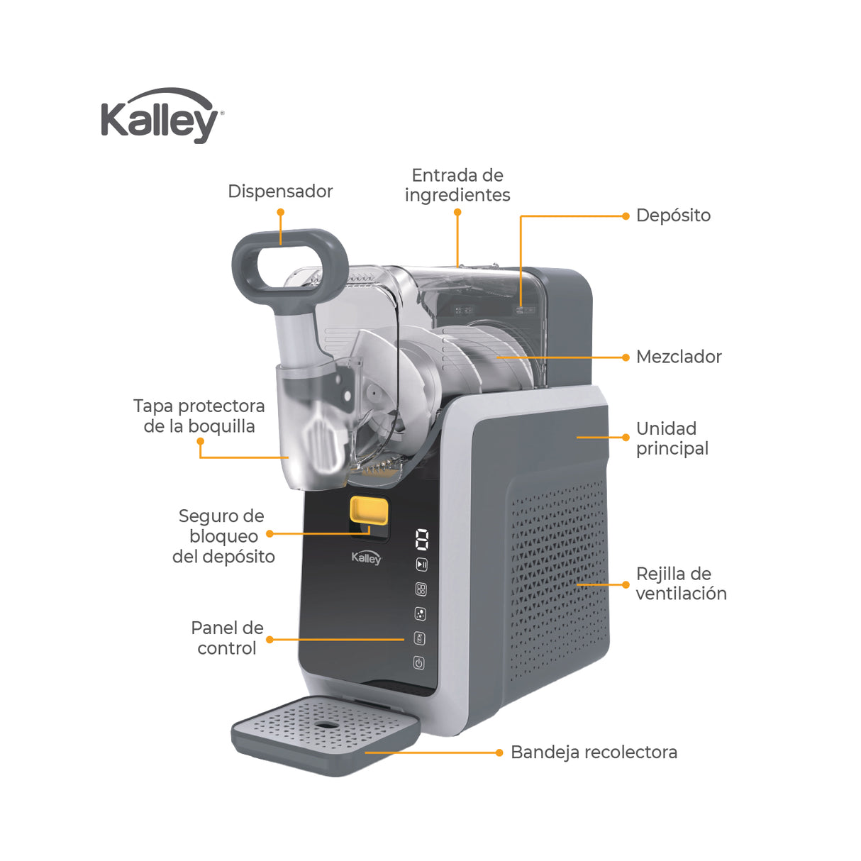 Maquina para Granizados Kalley Gris 23x48cm de 2 Litros con Cinco Funciones Preconfiguradas