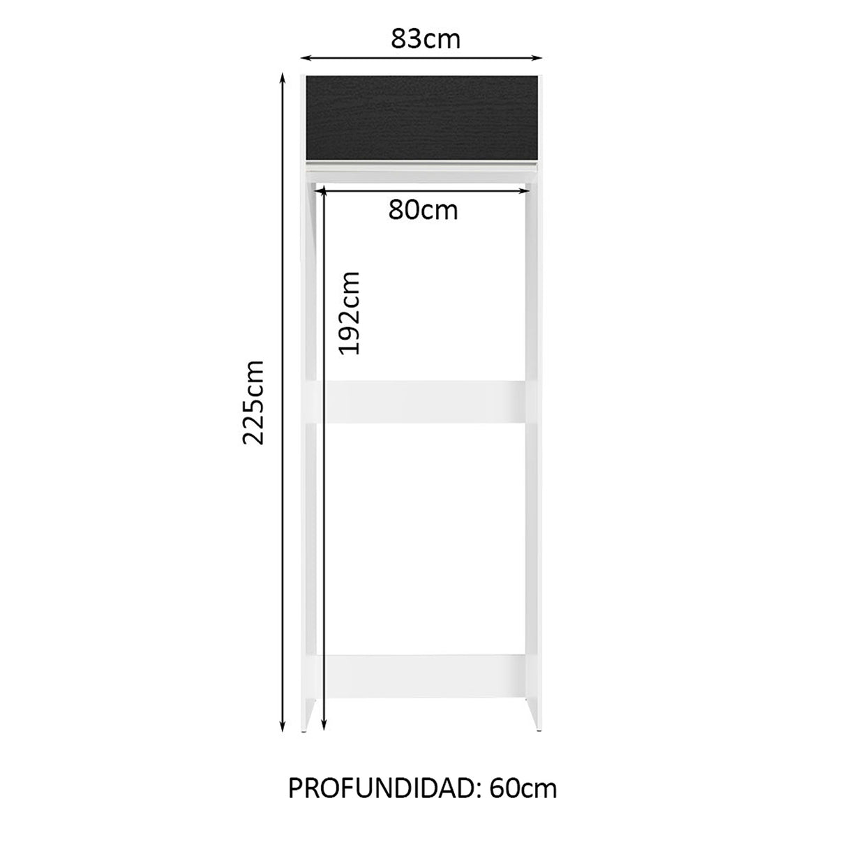 Mueble Auxiliar para Nevera Glamy Blanco y Negro 83x225cm con Un Entrepaño y Un Compartimiento