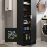 Mueble Multiusos para Aseo Negro 60x182cm con Puerta y con Siete Compartimientos