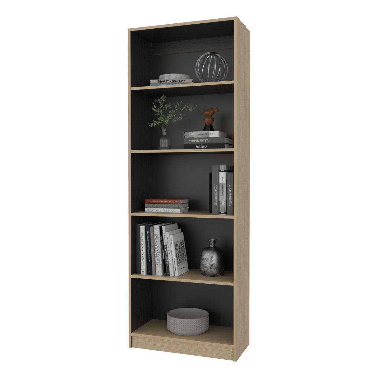 Estantería E-M3 Cartagena y Wengue 62.8x180.6cm con Cinco Compartimientos y con Cuatro Entrepaños