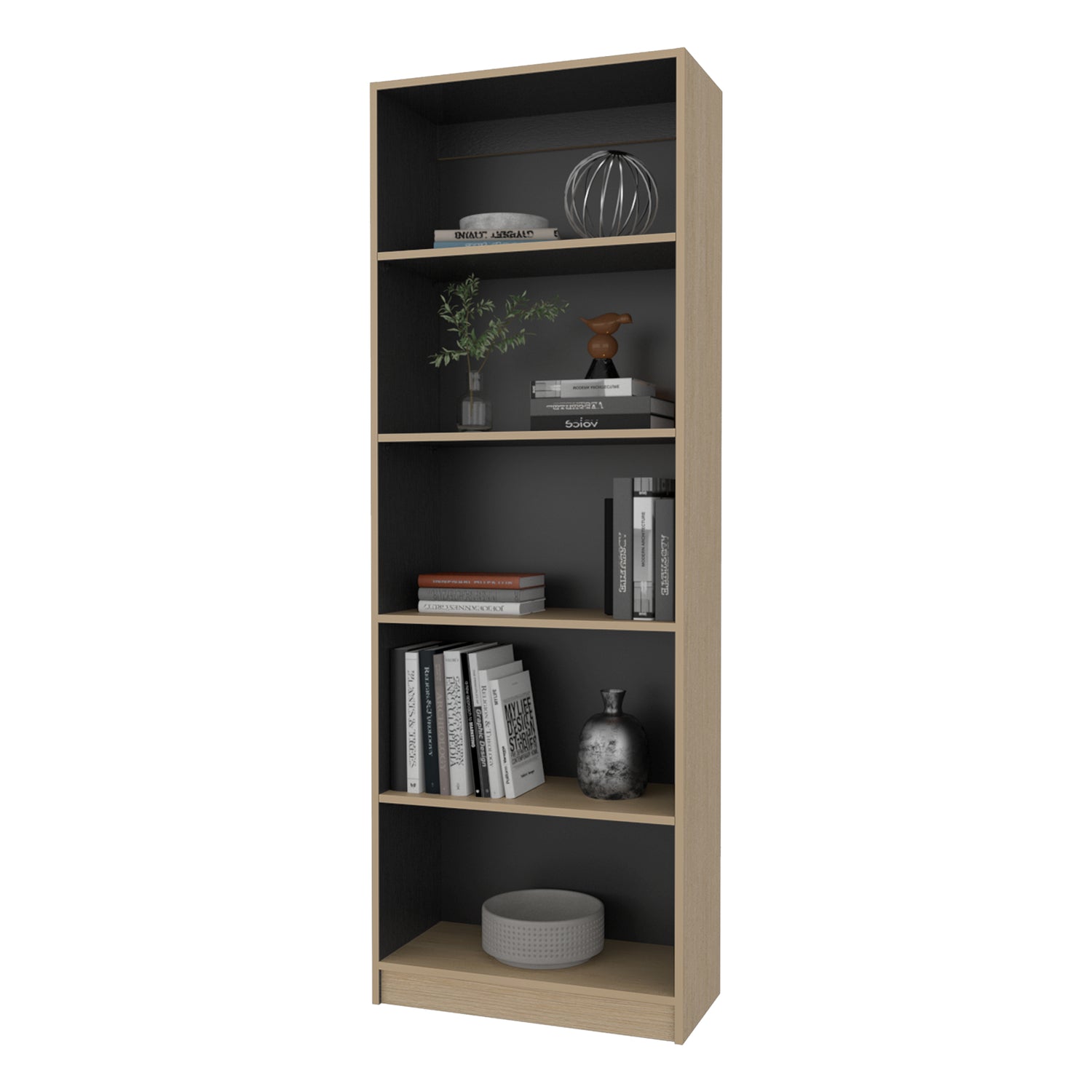 Estantería E-M3 Cartagena y Wengue 62.8x180.6cm con Cinco Compartimientos y con Cuatro Entrepaños