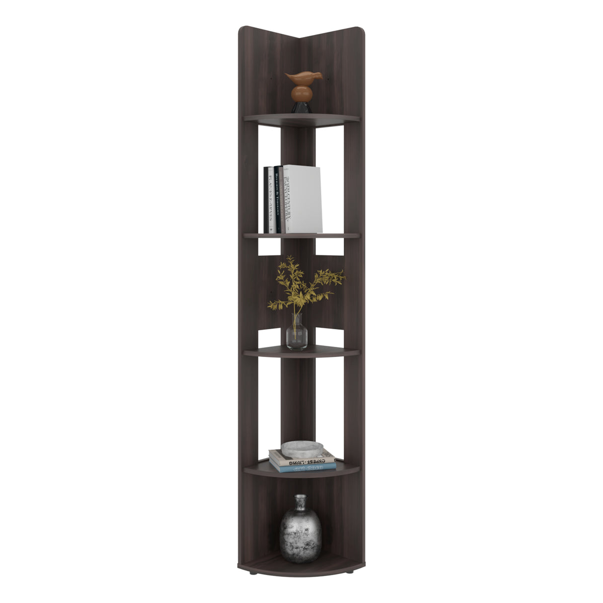 Estantería E-M7 Nogal 30x180.6cm con Cinco Compartimientos y con Cuatro Entrepaños