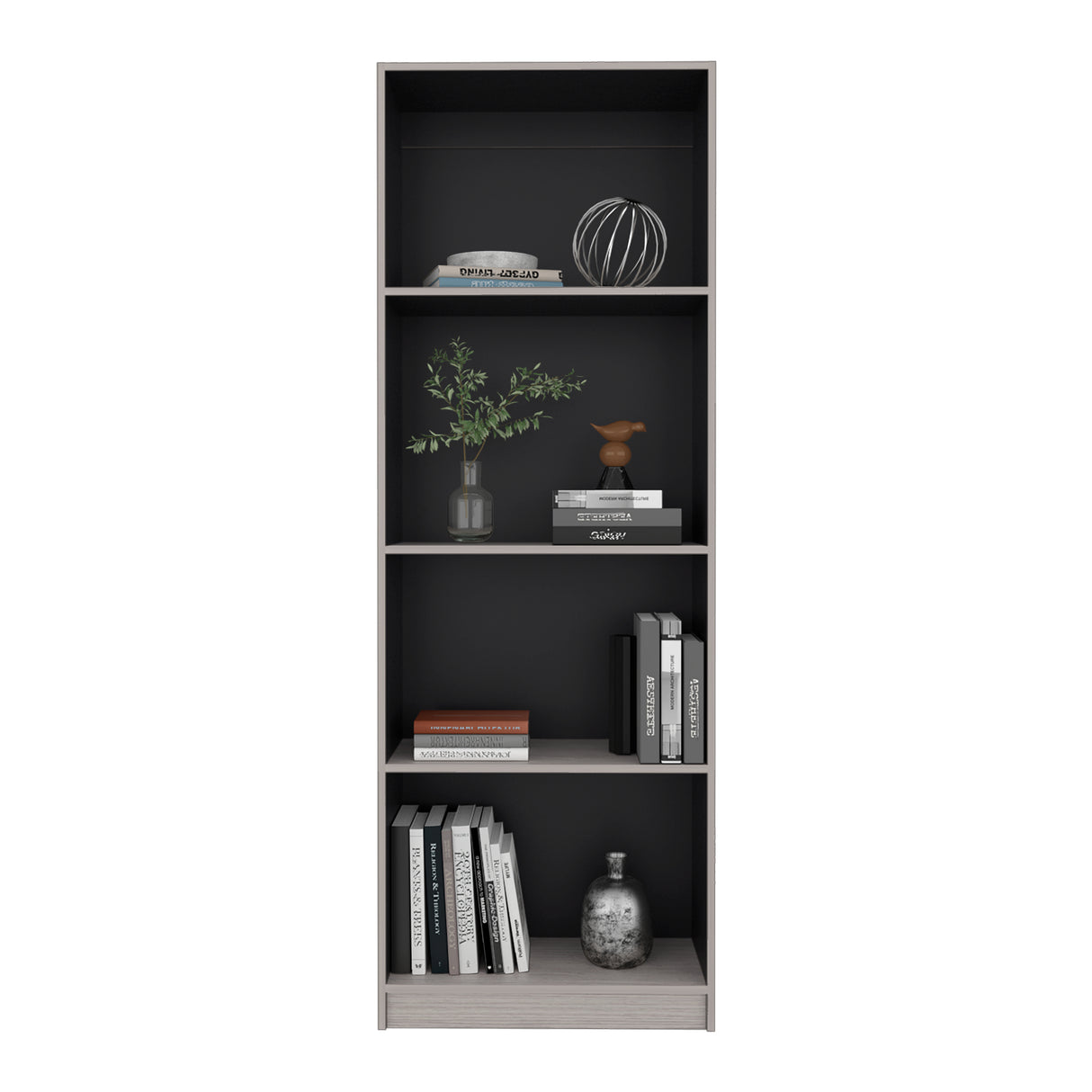 Estantería E-M1 Gris Positano y Wengue 62.8x180.6cm con Cuatro Compartimientos y con Dos Entrepaños