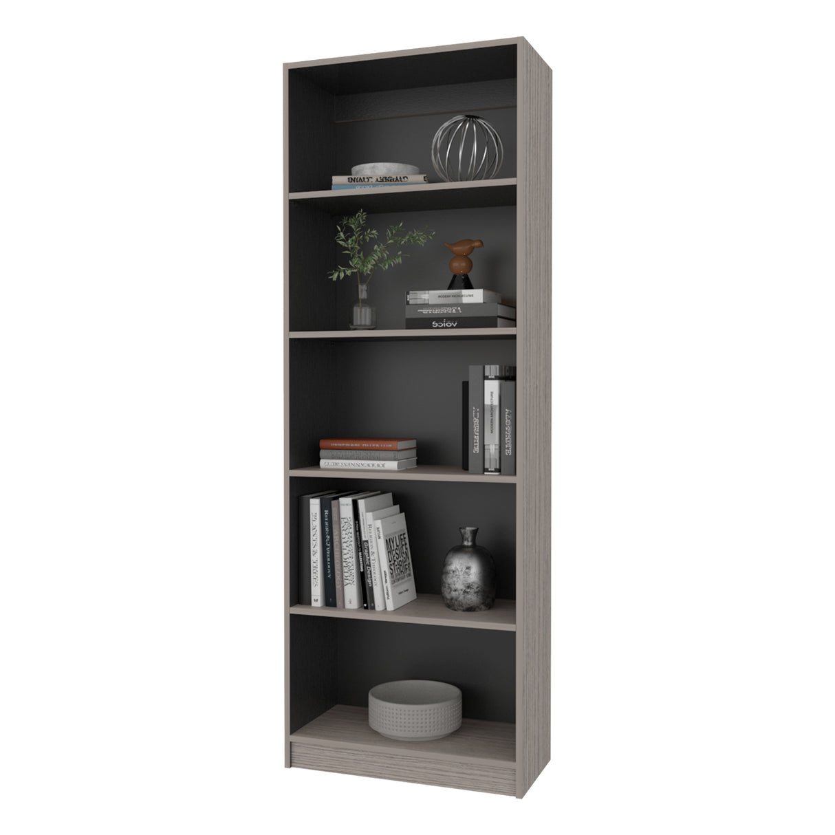 Estantería E-M3 Gris Positano y Wengue 62.8x180.6cm con Cinco Compartimientos y con Cuatro Entrepaños