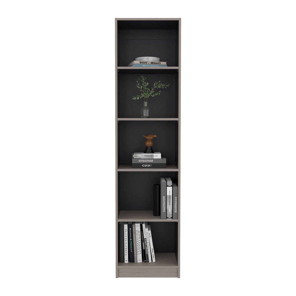 Estantería E-M2 Gris Positano y Wengue 45x180.6cm con Cinco Compartimientos y con Tres Entrepaños