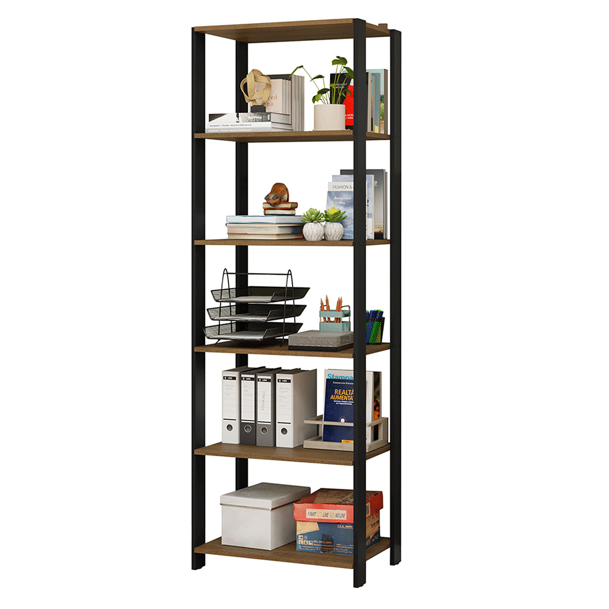 Estantería Marrón y Negro 59x180cm con Cinco Compartimientos y con Cinco Entrepaños de Resistencia 8 KG cada uno