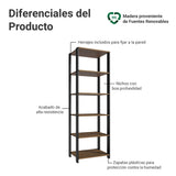 Estantería Marrón y Negro 59x180cm con Cinco Compartimientos y con Cinco Entrepaños de Resistencia 8 KG cada uno