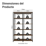 Estantería Marrón y Negro 118x180cm con Diez Compartimientos y con Diez Entrepaños de Resistencia 8 KG cada uno