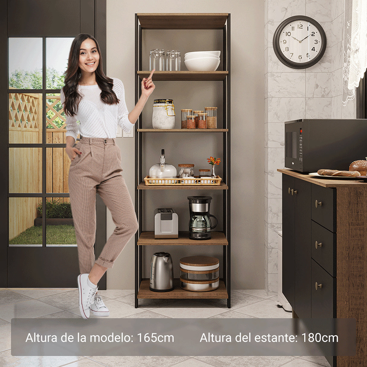 Estantería Marrón y Negro 59x180cm con Cinco Compartimientos y con Cinco Entrepaños de Resistencia 10 KG cada uno