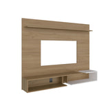 Panel de TV Desa Fresno y Blanco 164.2x128cm Flotante para TV Hasta 65" Pulgadas con Dos Compartimientos
