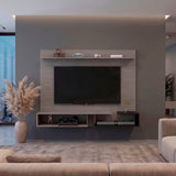Panel de TV Desa Gris Positano y Wengue 164.2x128cm Flotante para TV Hasta 65" Pulgadas con Dos Compartimientos