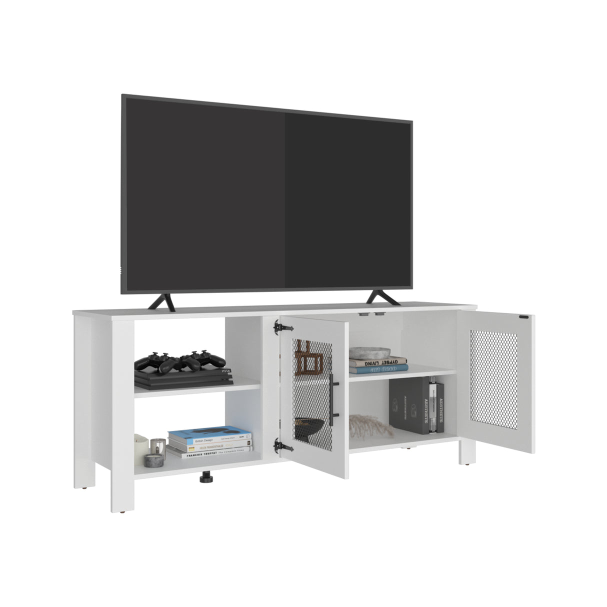 Rack de TV Freedom Blanco 147.4x61.5cm para TV Hasta 65" Pulgadas con Dos Compartimientos