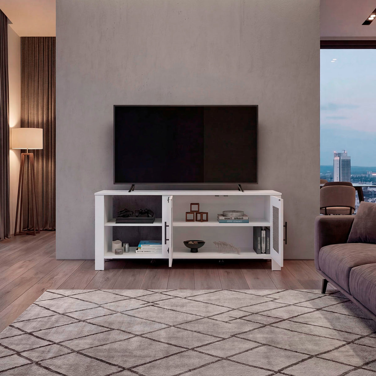 Rack de TV Freedom Blanco 147.4x61.5cm para TV Hasta 65" Pulgadas con Dos Compartimientos