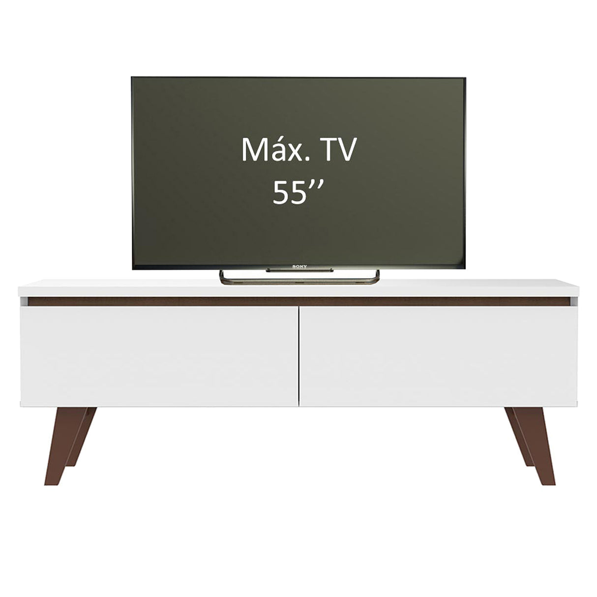 Centro de Entretenimiento Le Mans Marrón y Blanco 136x50cm para TV Hasta 55" Pulgadas con Dos Compartimientos